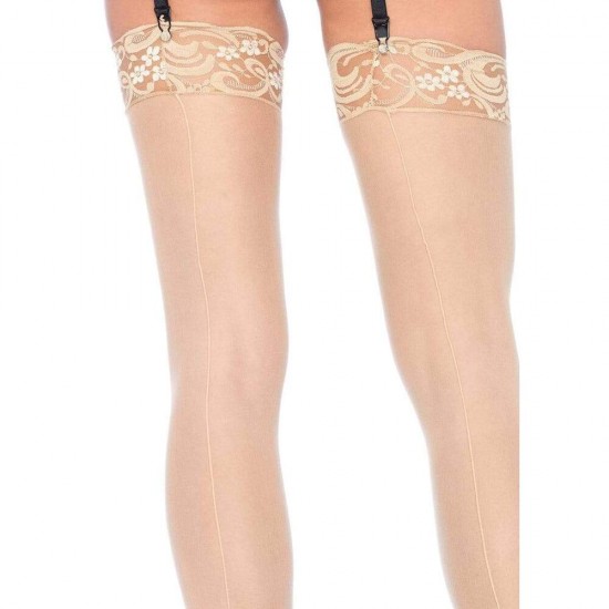 Leg Avenue Sheer Stockings With Backseam Nude UK 8 to 14