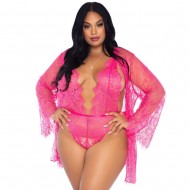 Leg Avenue Floral Lace Teddy and Robe Set