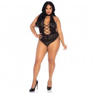 Leg Avenue Floral Lace Crotchless Teddy Black UK 18 to 22